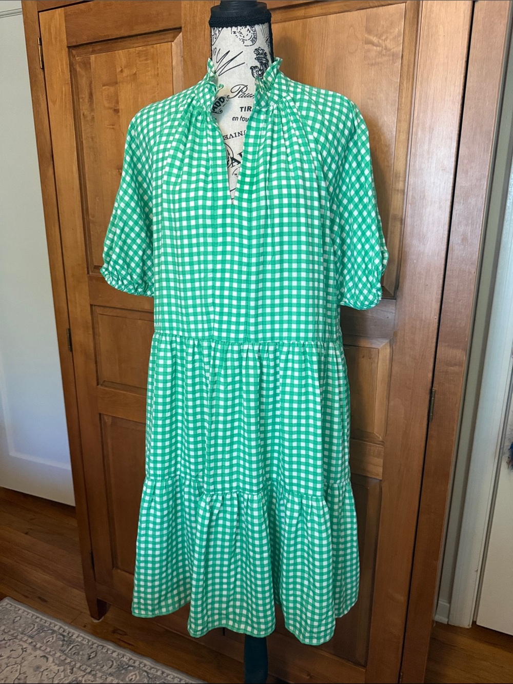 Cece Green Gingham Tiered Shift Dress